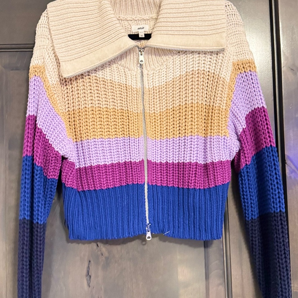 American Eagle Outfitters Colorful Striped Zip Cardigan